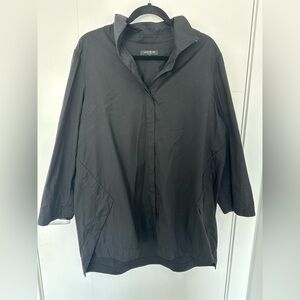 Lafayette 148 New York Black Button Down Shirt Size XL Stretch Cotton Blend